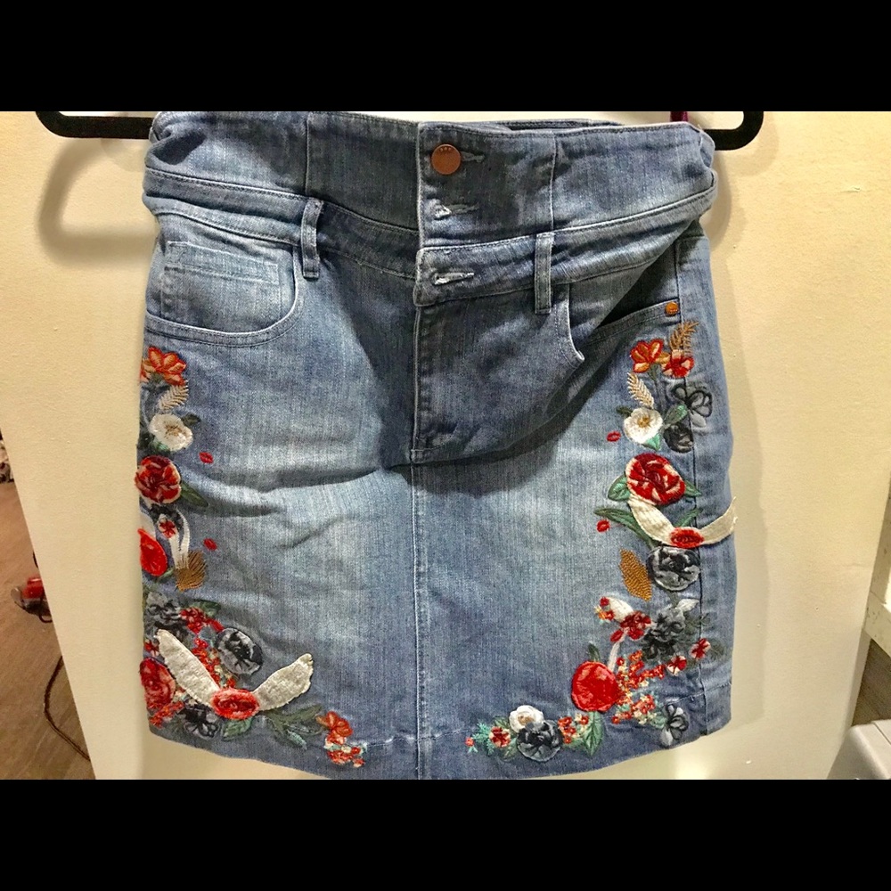 Embroidered Jean Skirt